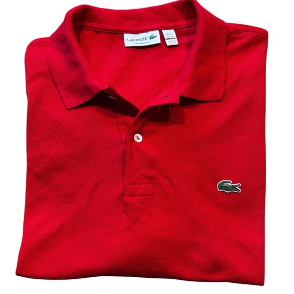 Lacoste Red Cotton Polo Shirt Tagged Men's 4XL (Measures US 3XL) Croc Logo EUC - Picture 4 of 6